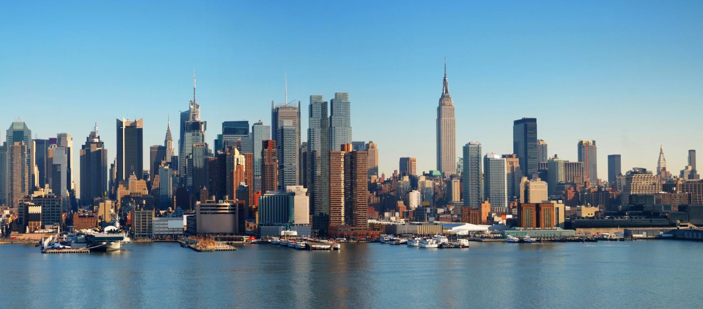 The Manhattan skyline viewed across the water from New Jersey