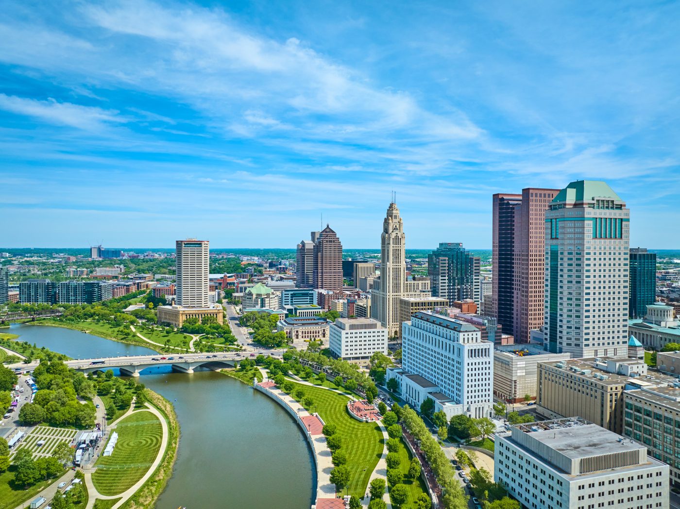 The Columbus, Ohio skyline along the Scioto River