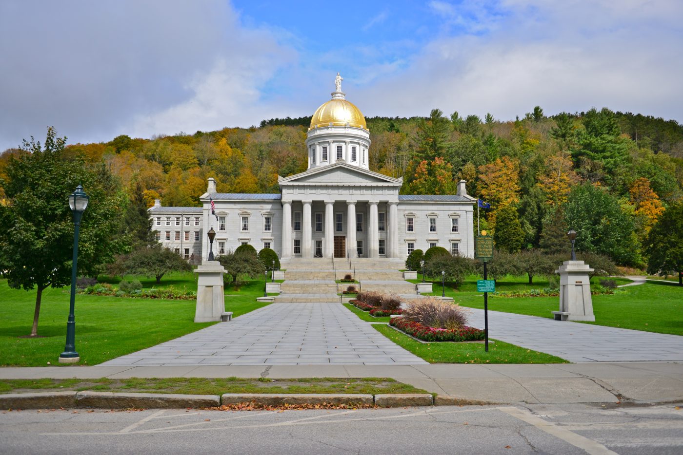 The Vermont State House with its gold dome in Montpelier