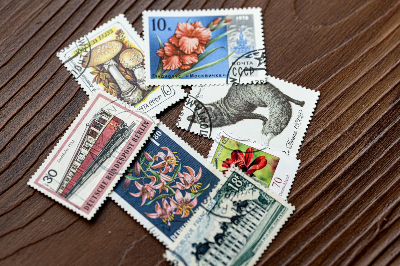 A colorful assortment of vintage postage stamps