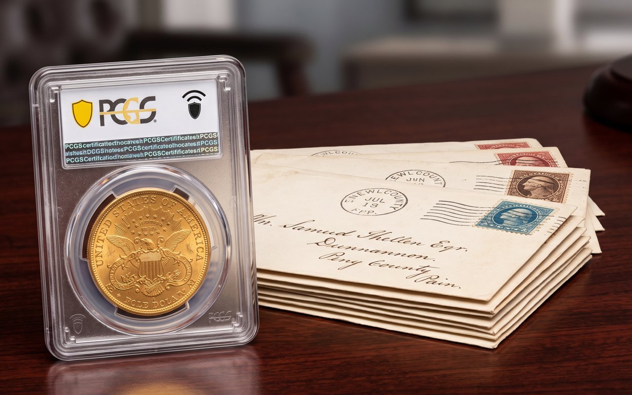 Rare silver and gold coins arranged on a wooden surface
